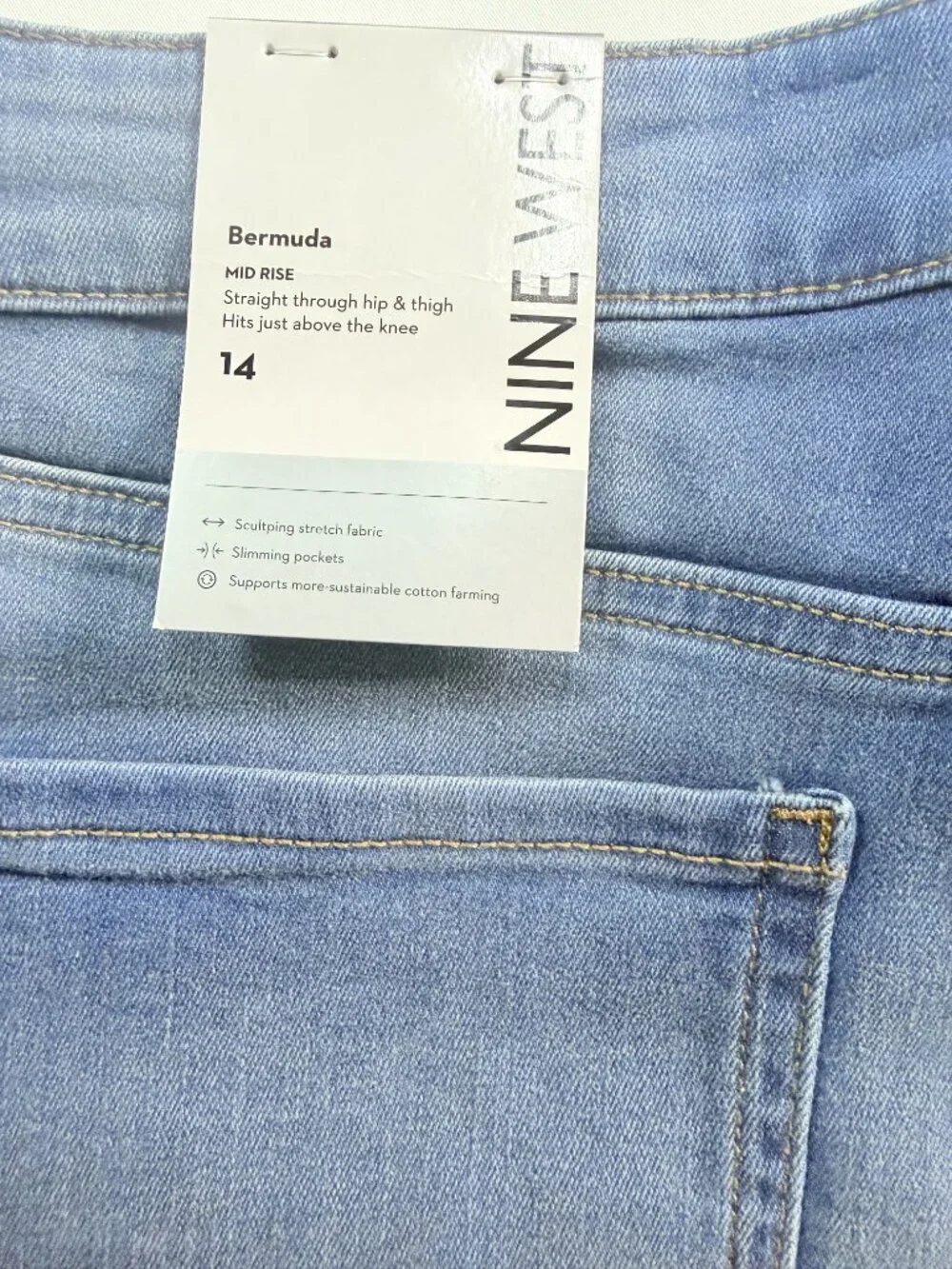 Nine West Bermuda Shorts Women's Mid Rise Denim Frayed Hem Stretch Sz 10/12/14